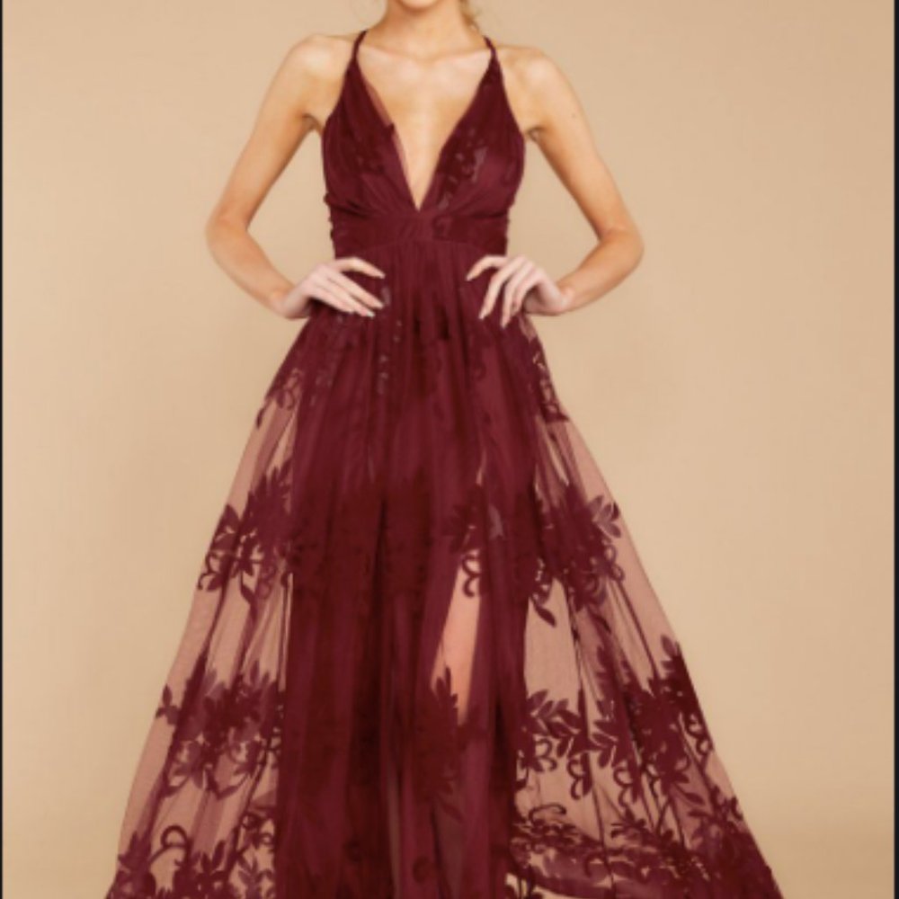 In Any Event Burgundy Maxi Dress